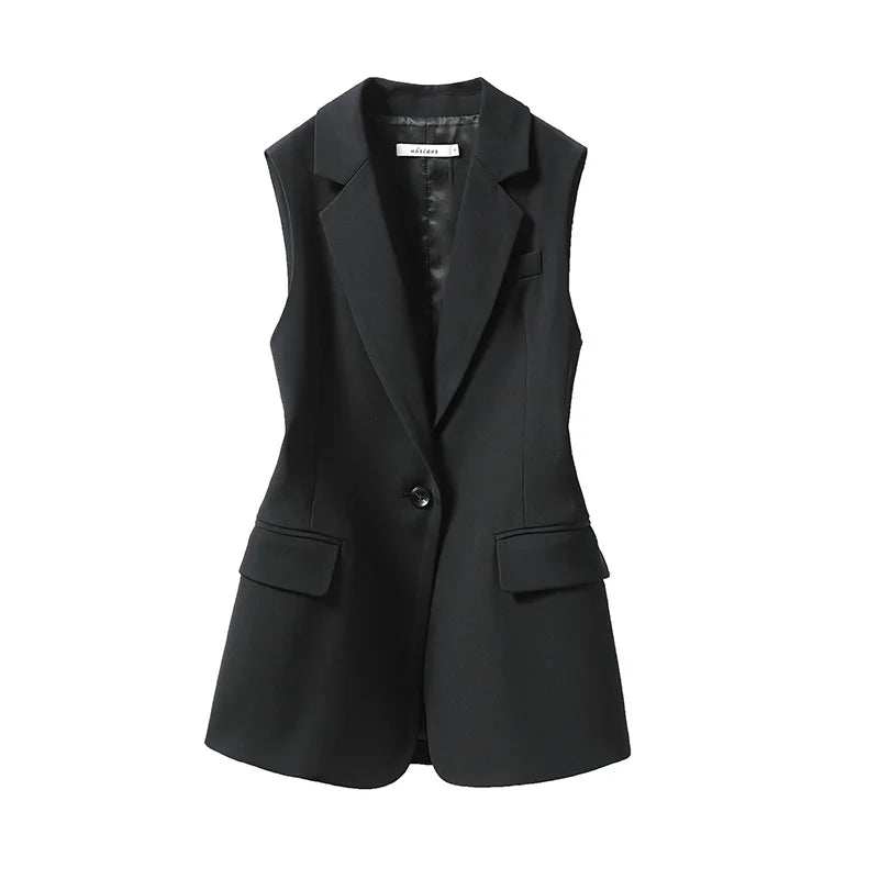 Black Suit Vest Women's Jacket Women's Vest 2025 Summer New Versatile Sweatshirt Collar Suit Jacket Trendy Commuting Vest