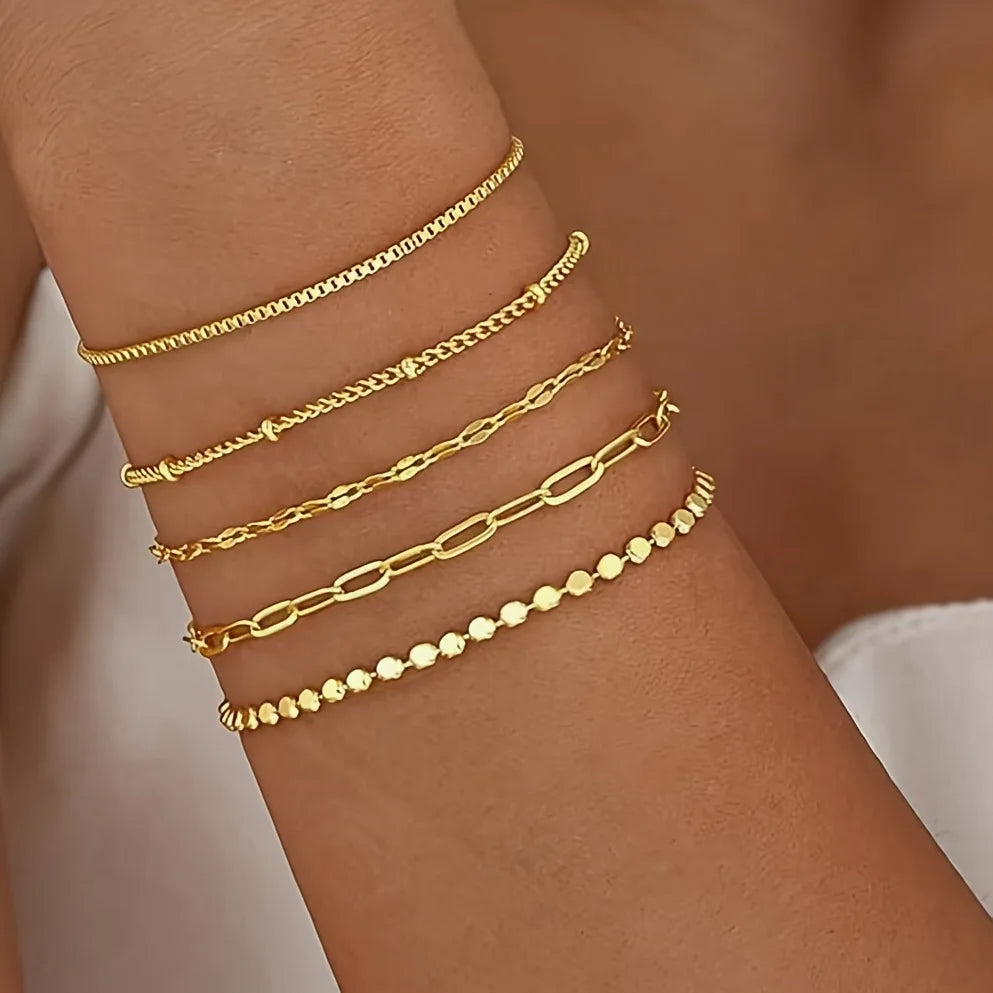 Bracelets for Women Waterproof 14K Gold Plated Jewelry Set for Women Trendy ThinDainty Stackable Cuban Link Paperclip Chain