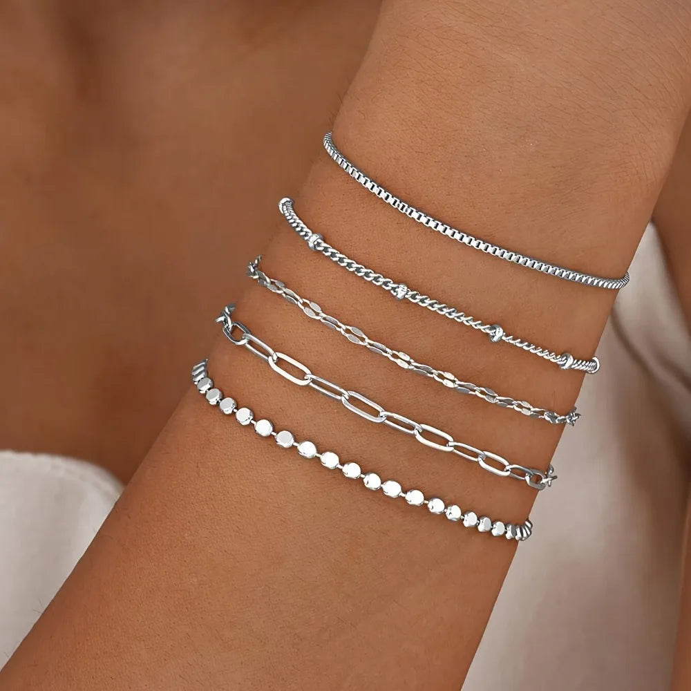 Bracelets for Women Waterproof 14K Gold Plated Jewelry Set for Women Trendy ThinDainty Stackable Cuban Link Paperclip Chain