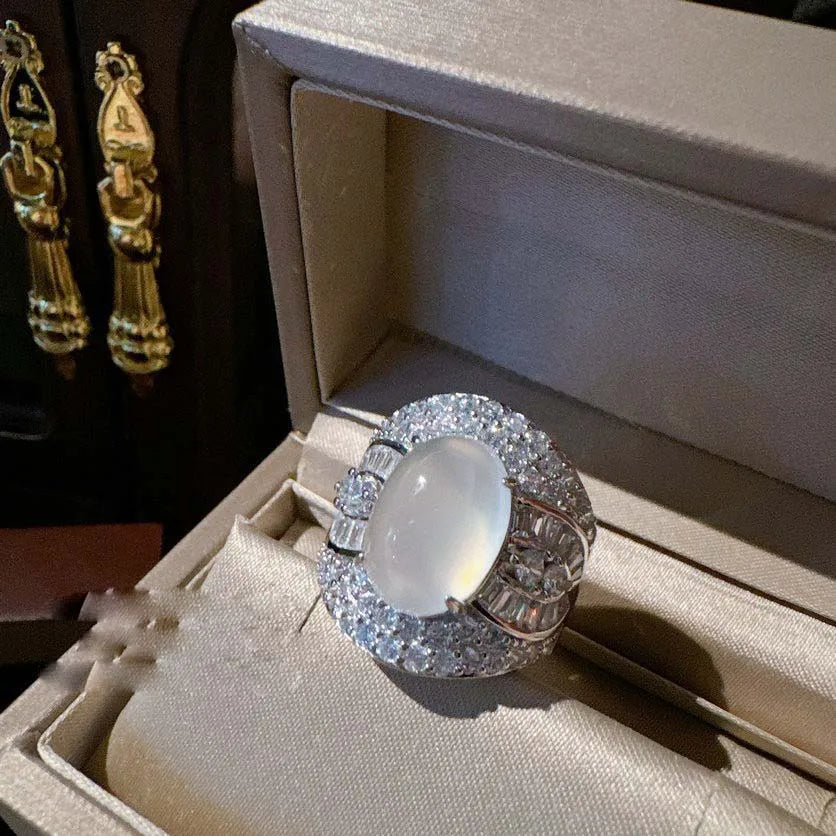2023 Women White Jade Marrow Flower Gem Bracelet Plated with 18K Gold Zircon Necklace