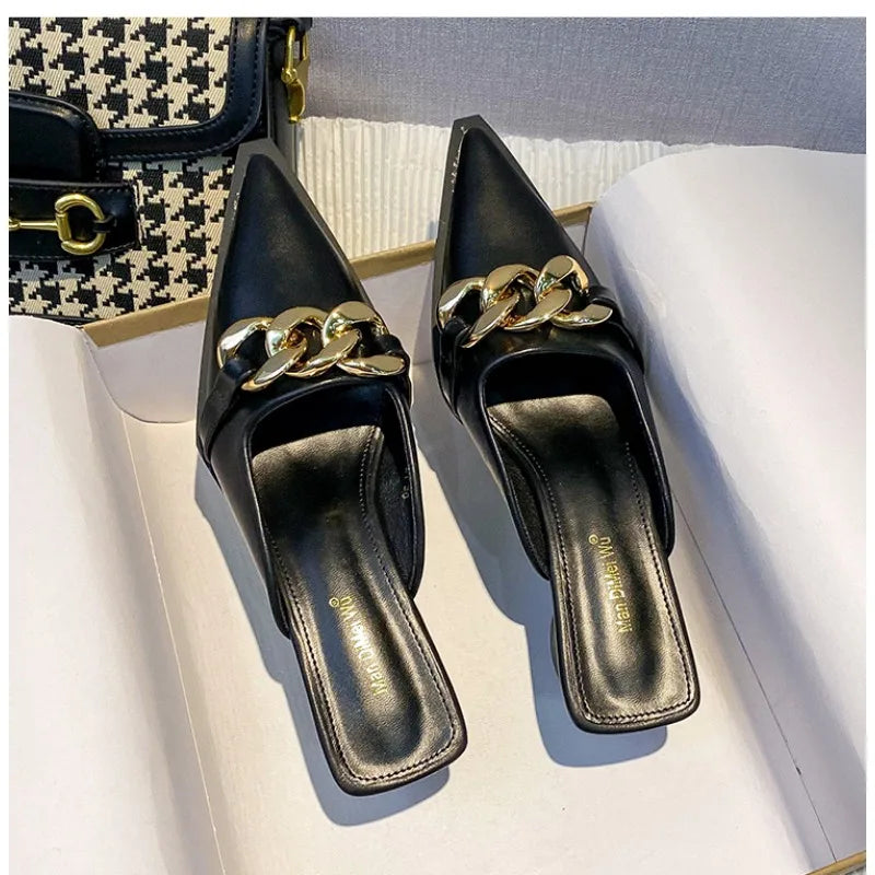 Women's Shoes Closed Toe Women's Slippers Fashion Daily Slippers Women's Metal Embellishments Pointed Toe Flats Women's Shoes
