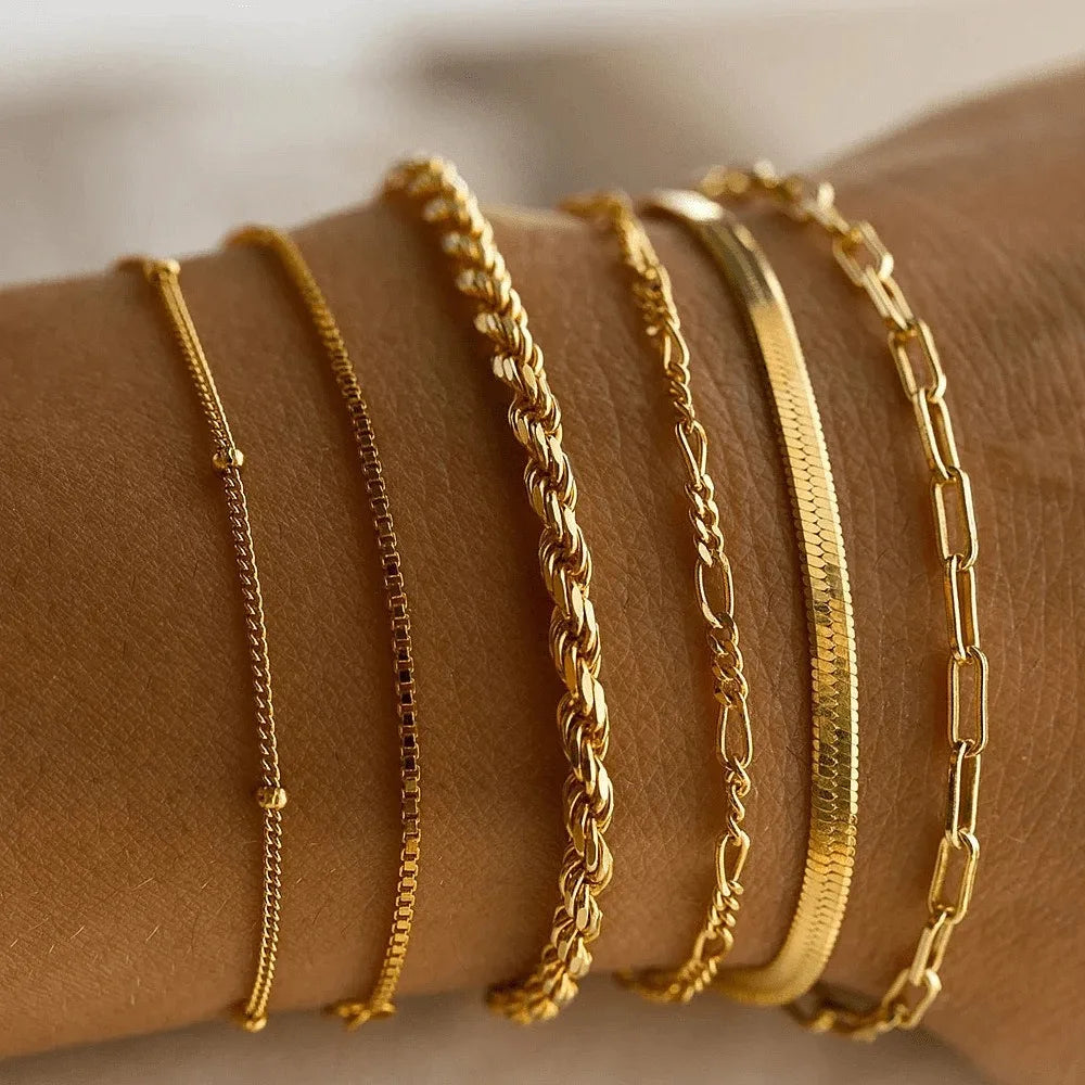 Bracelets for Women Waterproof 14K Gold Plated Jewelry Set for Women Trendy ThinDainty Stackable Cuban Link Paperclip Chain