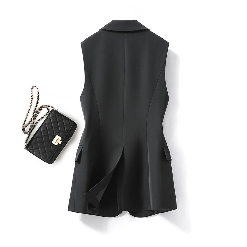 Black Suit Vest Women's Jacket Women's Vest 2025 Summer New Versatile Sweatshirt Collar Suit Jacket Trendy Commuting Vest