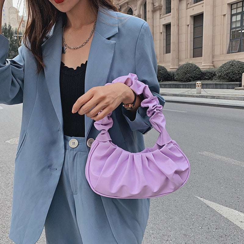 Fashion Pleated Handlebags for Women PU Cloud Bags Leisure Armpit Bag Shopping Shoulder Bags Dumpling Handbag Female Hand Bags