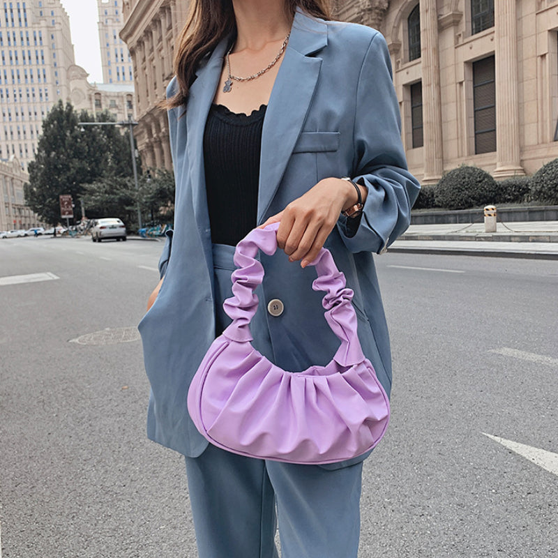 Fashion Pleated Handlebags for Women PU Cloud Bags Leisure Armpit Bag Shopping Shoulder Bags Dumpling Handbag Female Hand Bags