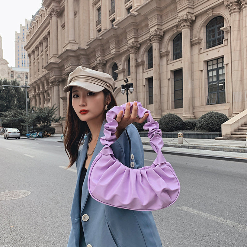 Fashion Pleated Handlebags for Women PU Cloud Bags Leisure Armpit Bag Shopping Shoulder Bags Dumpling Handbag Female Hand Bags