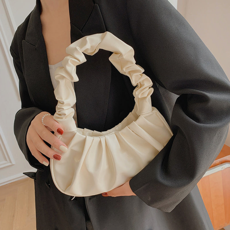 Fashion Pleated Handlebags for Women PU Cloud Bags Leisure Armpit Bag Shopping Shoulder Bags Dumpling Handbag Female Hand Bags