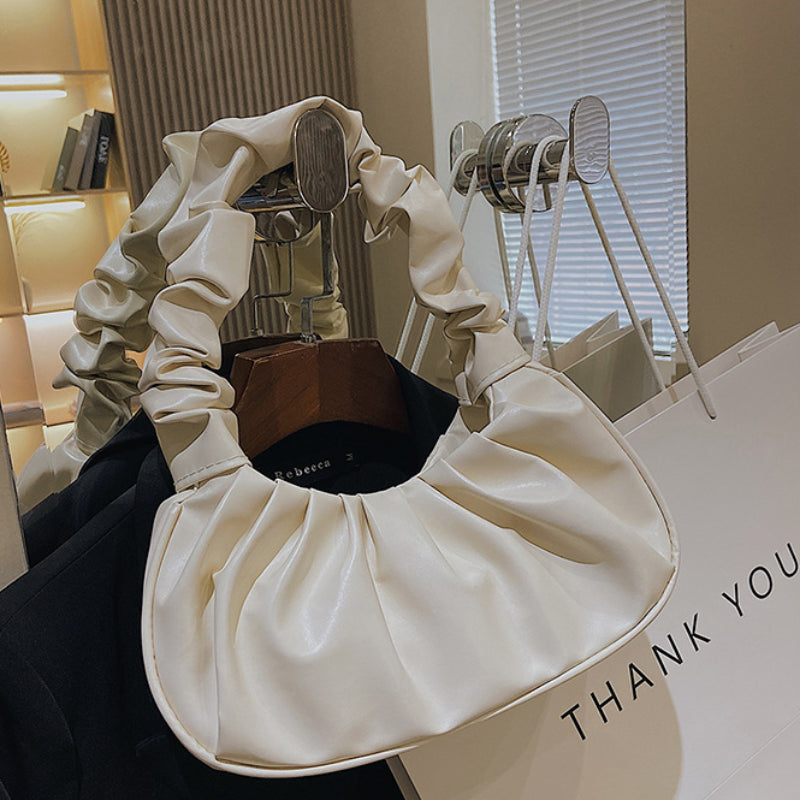 Fashion Pleated Handlebags for Women PU Cloud Bags Leisure Armpit Bag Shopping Shoulder Bags Dumpling Handbag Female Hand Bags