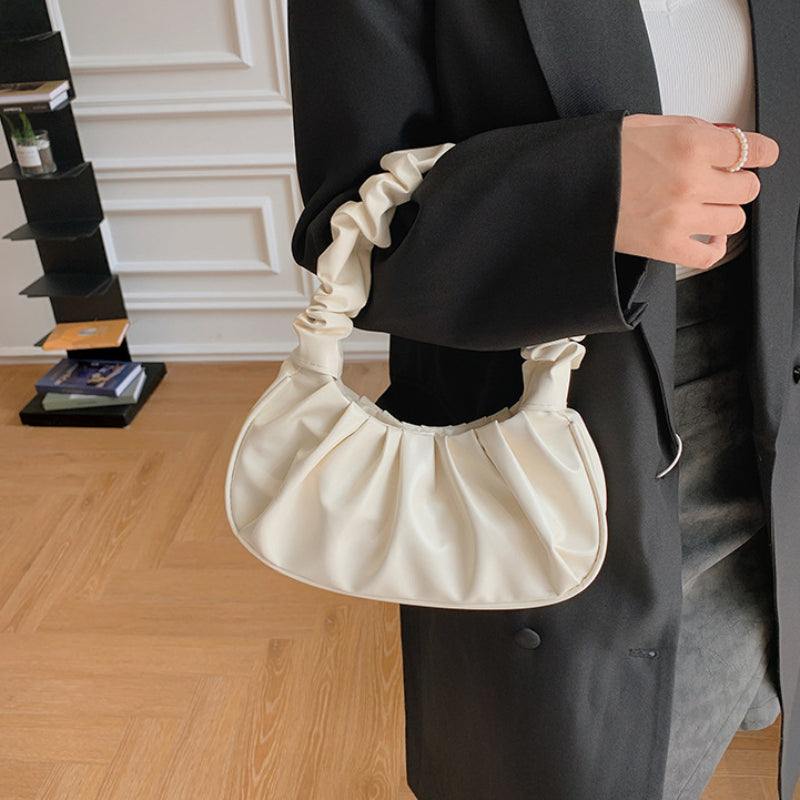 Fashion Pleated Handlebags for Women PU Cloud Bags Leisure Armpit Bag Shopping Shoulder Bags Dumpling Handbag Female Hand Bags