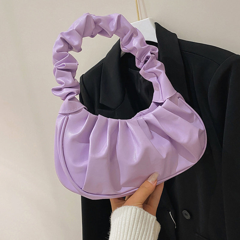Fashion Pleated Handlebags for Women PU Cloud Bags Leisure Armpit Bag Shopping Shoulder Bags Dumpling Handbag Female Hand Bags