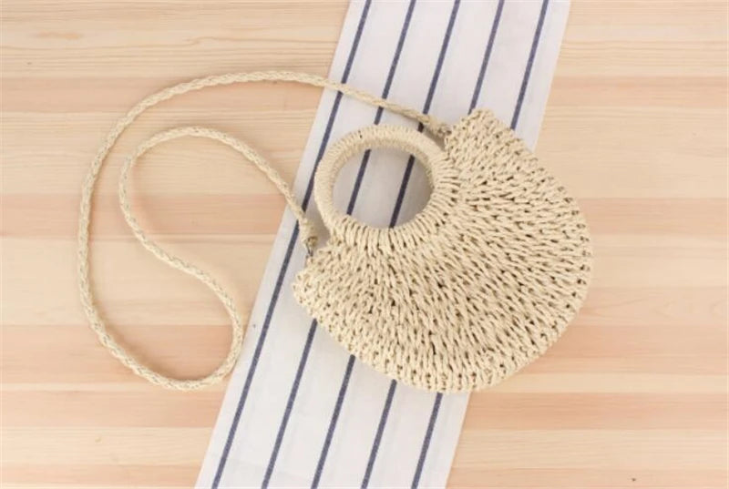 Yogodlns Handmade Half-Round Rattan Woven Straw Bag Summer Women Messenger Crossbody Bags Girls Small Beach Handbag New