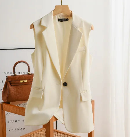 Black Suit Vest Women's Jacket Women's Vest 2025 Summer New Versatile Sweatshirt Collar Suit Jacket Trendy Commuting Vest