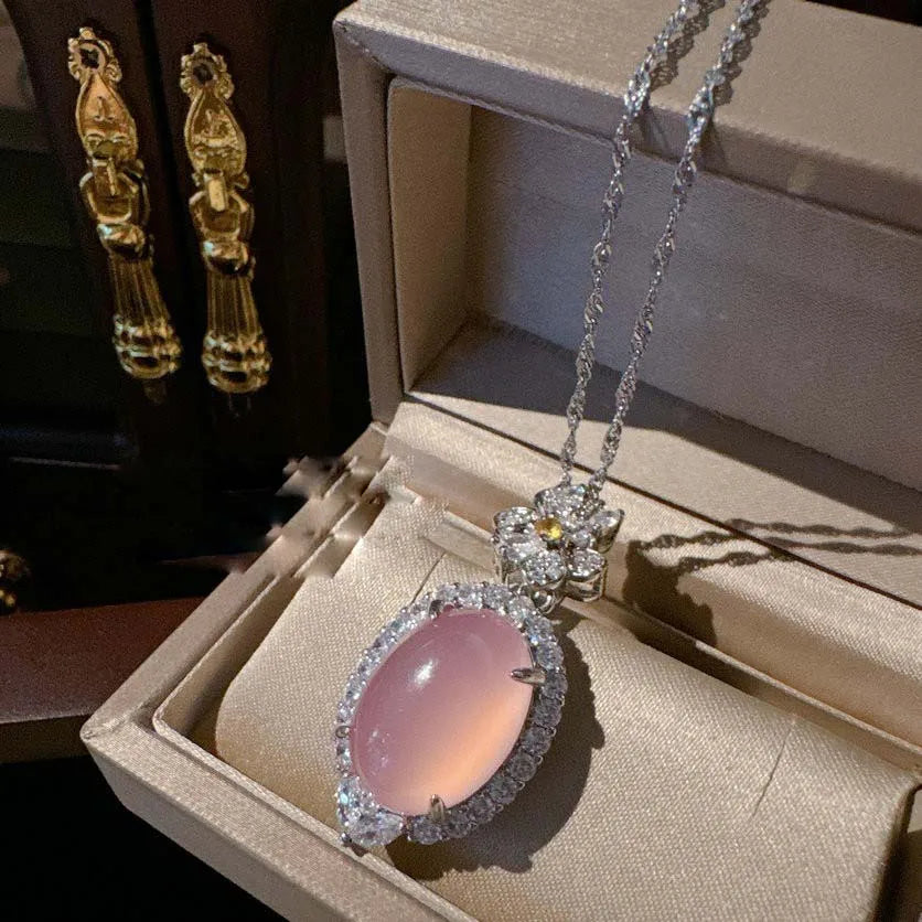 2023 Women White Jade Marrow Flower Gem Bracelet Plated with 18K Gold Zircon Necklace