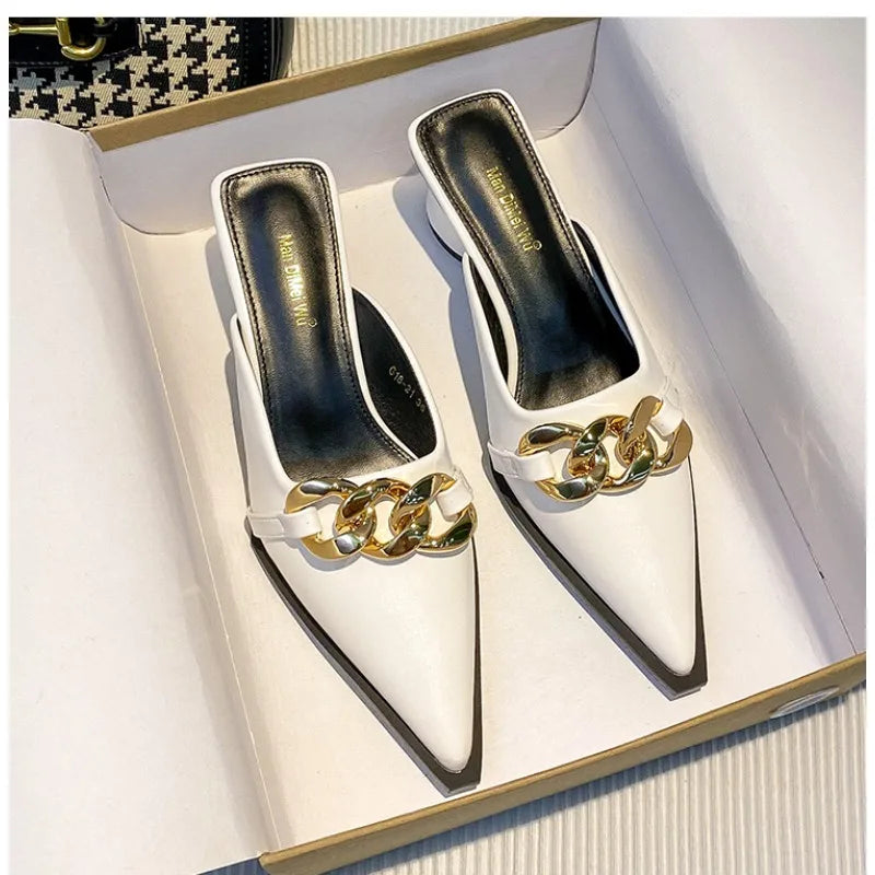 Women's Shoes Closed Toe Women's Slippers Fashion Daily Slippers Women's Metal Embellishments Pointed Toe Flats Women's Shoes