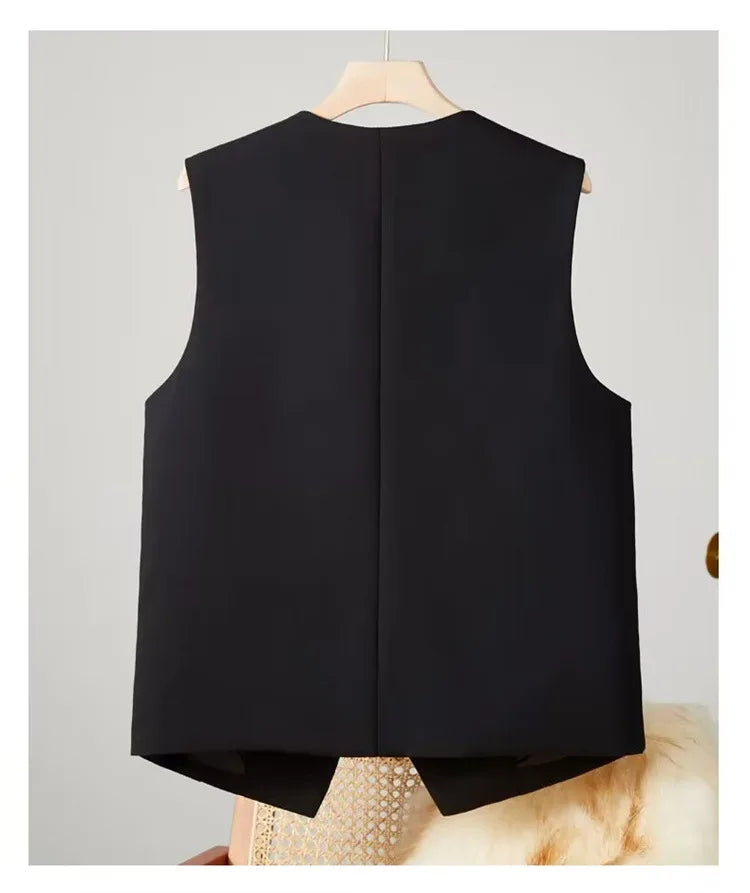 Vest Women Sleeveless Jacket Waistcoat V Neck Single Breasted Tops Outerwear Spring Summer Female 2025 Office Lady Vintage Coat