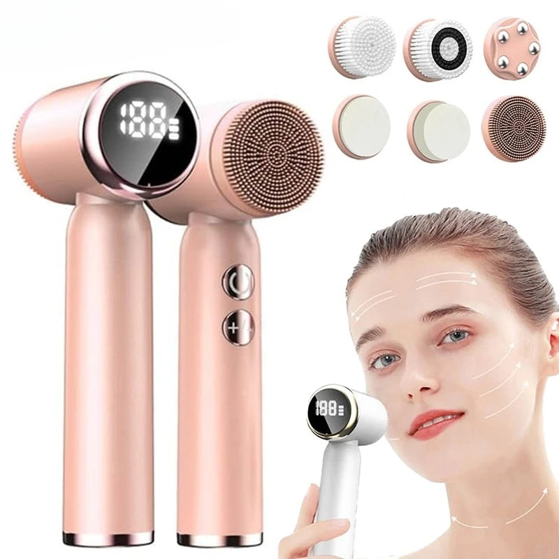 IPX6 Waterproof Electric Cleansing Brush 6 In1 Sonic Rotating Deep Cleansing Brush Remove Acne Pore Skin Rejuvenation Beauty