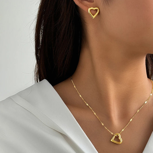 Stainless Steel Jewelry Set Necklace Earrings with New Romantic Love Pendant Simple Jewelry Set For Women Jewelry Creative Gifts