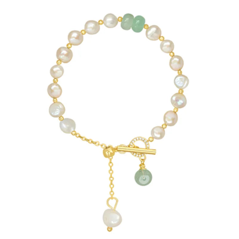 Promotion Jewelry For Women 14K Gold Filled Natural Freshwater Pearl & Jade Stone Ladies Charm Bracelet Gifts No Fade