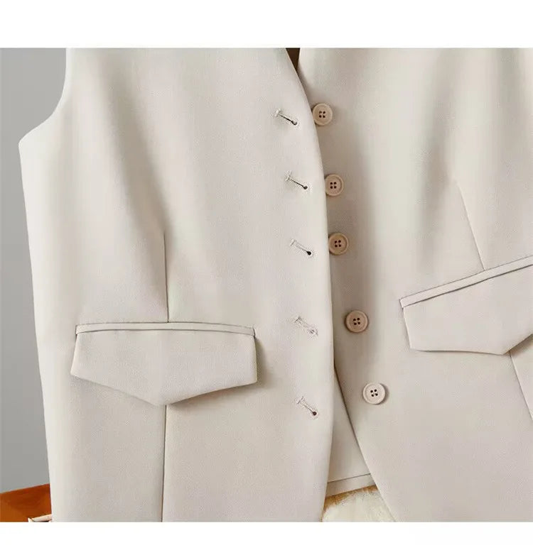 Vest Women Sleeveless Jacket Waistcoat V Neck Single Breasted Tops Outerwear Spring Summer Female 2025 Office Lady Vintage Coat