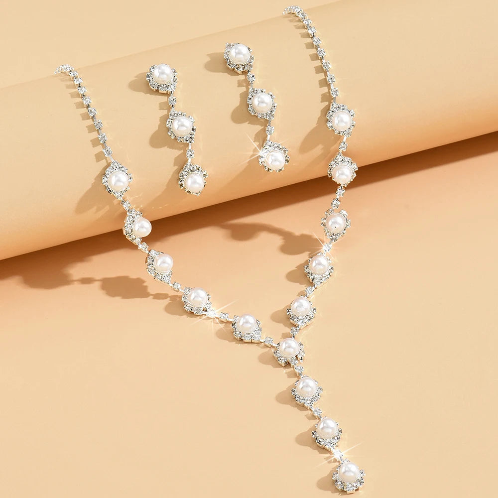 Women's Copper Claw Chain Pearl Rhinestone Necklace Earrings Bracelet Set Wedding Banquet Party Holiday Gift Jewelry Set