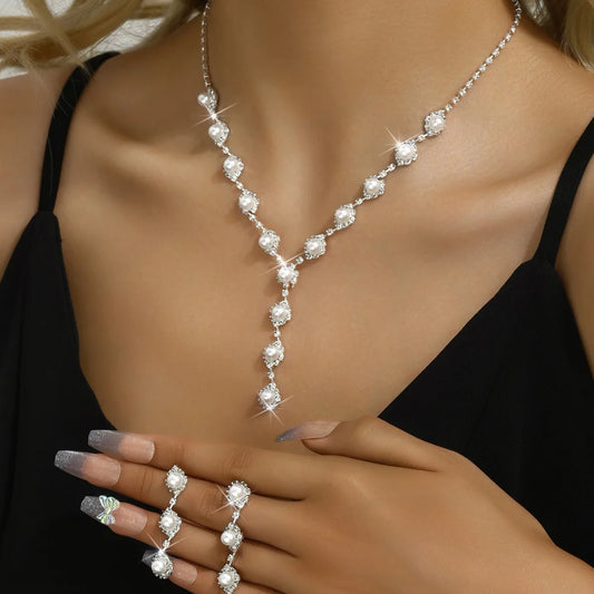 Women's Copper Claw Chain Pearl Rhinestone Necklace Earrings Bracelet Set Wedding Banquet Party Holiday Gift Jewelry Set