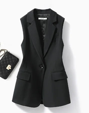 Black Suit Vest Women's Jacket Women's Vest 2025 Summer New Versatile Sweatshirt Collar Suit Jacket Trendy Commuting Vest