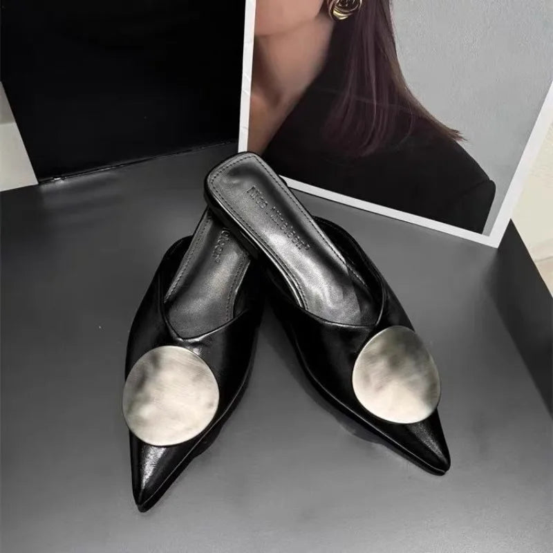 Female Slides Fashion Pointed Toe Flats Women Mules Slippers  Summer Beach Luxury Ladies Flats Slippers Sandals Shoes