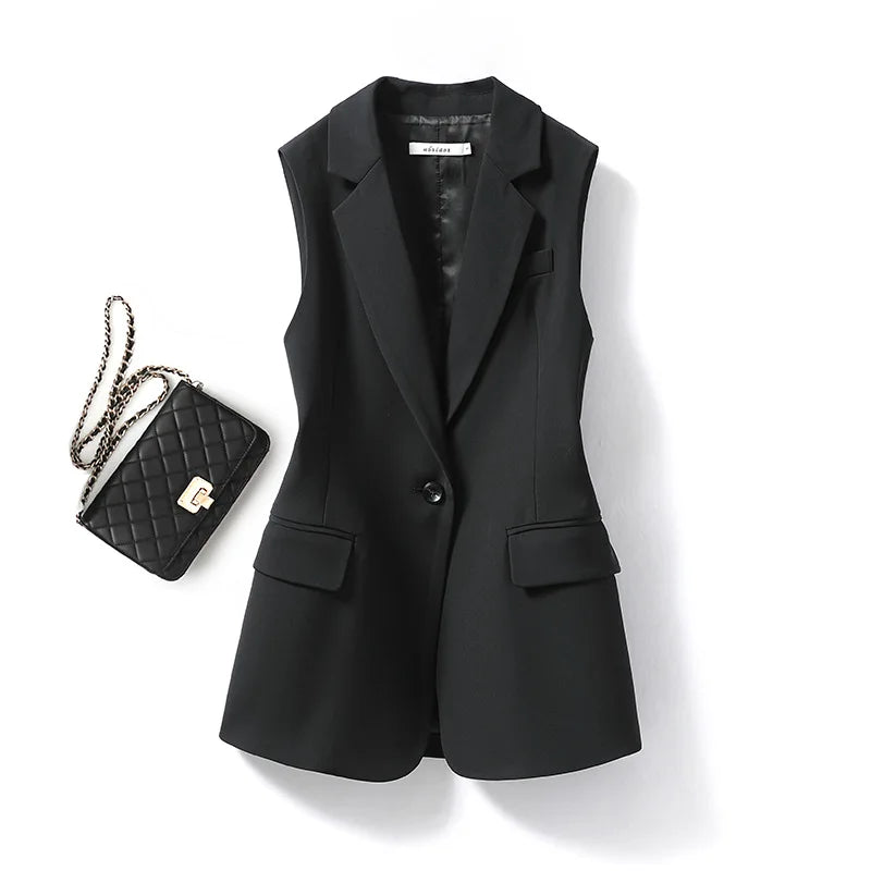 Black Suit Vest Women's Jacket Women's Vest 2025 Summer New Versatile Sweatshirt Collar Suit Jacket Trendy Commuting Vest