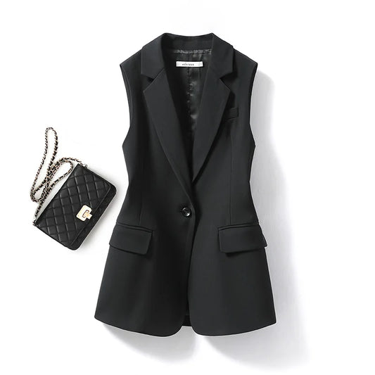 Black Suit Vest Women's Jacket Women's Vest 2025 Summer New Versatile Sweatshirt Collar Suit Jacket Trendy Commuting Vest