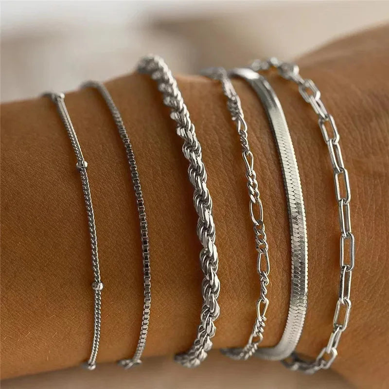 Bracelets for Women Waterproof 14K Gold Plated Jewelry Set for Women Trendy ThinDainty Stackable Cuban Link Paperclip Chain