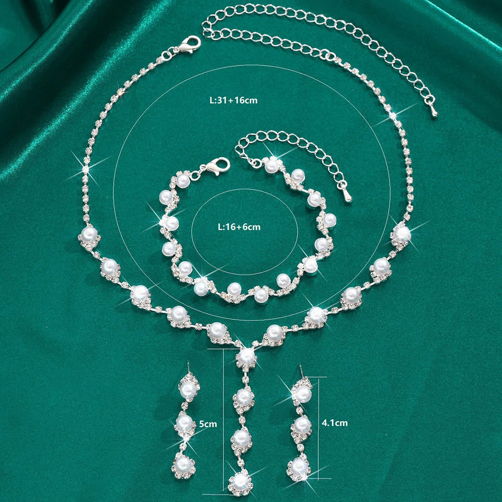 Women's Copper Claw Chain Pearl Rhinestone Necklace Earrings Bracelet Set Wedding Banquet Party Holiday Gift Jewelry Set