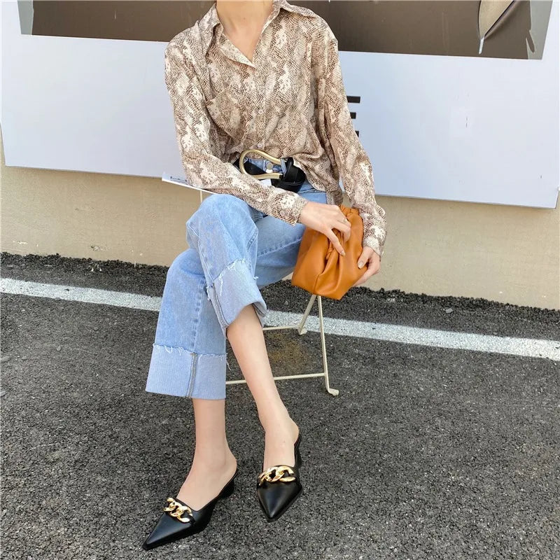 Women's Shoes Closed Toe Women's Slippers Fashion Daily Slippers Women's Metal Embellishments Pointed Toe Flats Women's Shoes