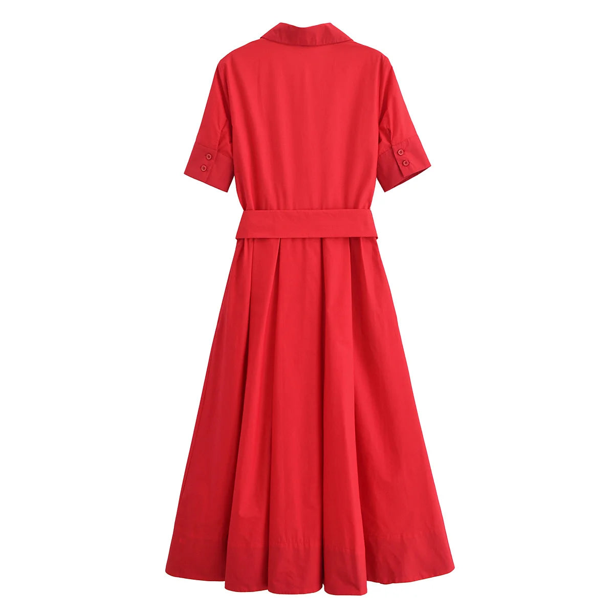 YENKYE Autumn  2025 Women Solid With Belt Long Shirt Dress Vintage Lapel Collar Short Sleeve A-line Casual Dresses Maxi Vestidos