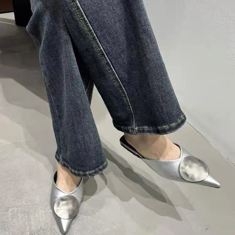Female Slides Fashion Pointed Toe Flats Women Mules Slippers  Summer Beach Luxury Ladies Flats Slippers Sandals Shoes