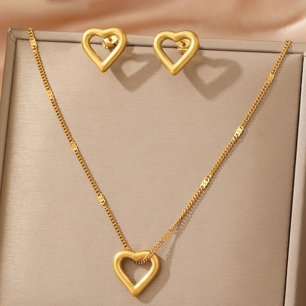 Stainless Steel Jewelry Set Necklace Earrings with New Romantic Love Pendant Simple Jewelry Set For Women Jewelry Creative Gifts