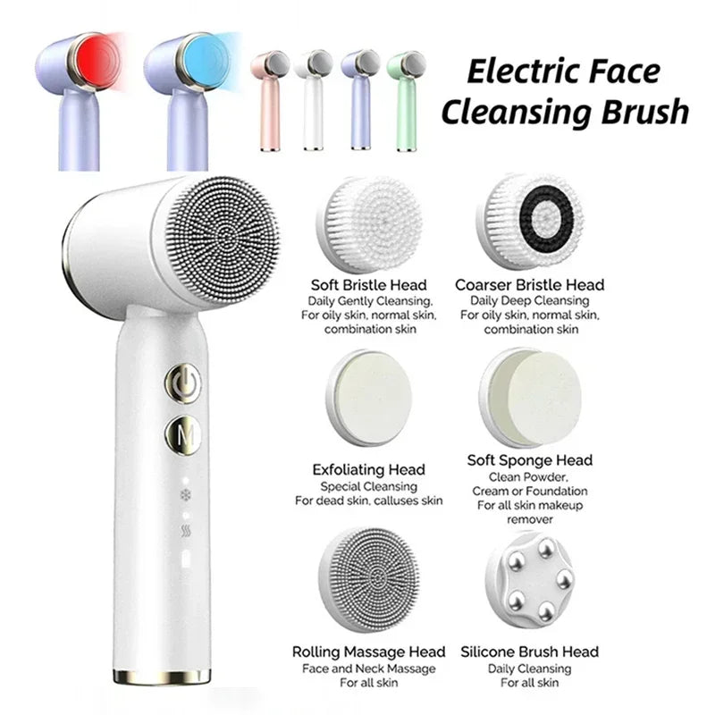 IPX6 Waterproof Electric Cleansing Brush 6 In1 Sonic Rotating Deep Cleansing Brush Remove Acne Pore Skin Rejuvenation Beauty