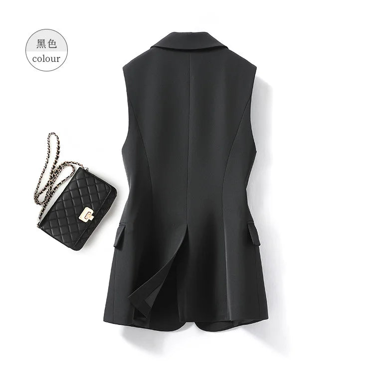 Black Suit Vest Women's Jacket Women's Vest 2025 Summer New Versatile Sweatshirt Collar Suit Jacket Trendy Commuting Vest