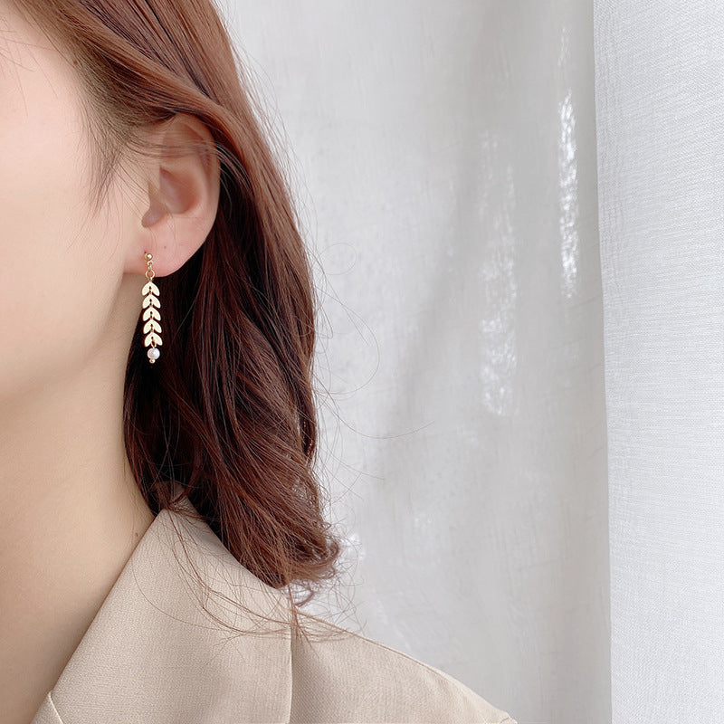JWER Simple Wheat Ear Pearl Bracelet Necklace Earrings Jewelry Set for Women Temperament Lucky Gold Color Bracelet Charm Jewelry
