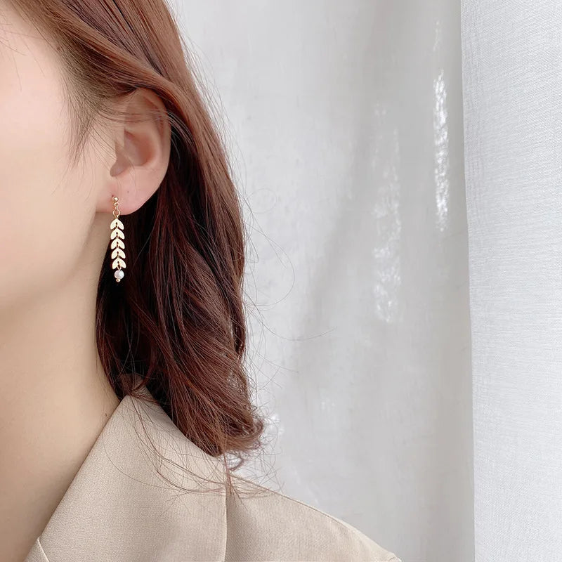JWER Simple Wheat Ear Pearl Bracelet Necklace Earrings Jewelry Set for Women Temperament Lucky Gold Color Bracelet Charm Jewelry