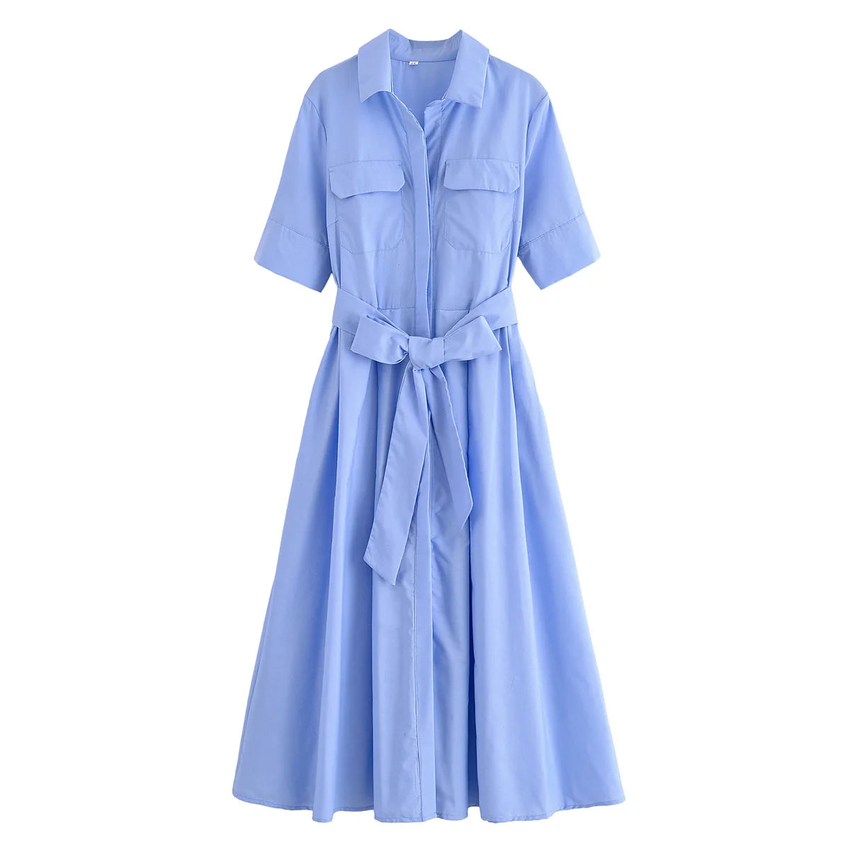 YENKYE Autumn  2025 Women Solid With Belt Long Shirt Dress Vintage Lapel Collar Short Sleeve A-line Casual Dresses Maxi Vestidos