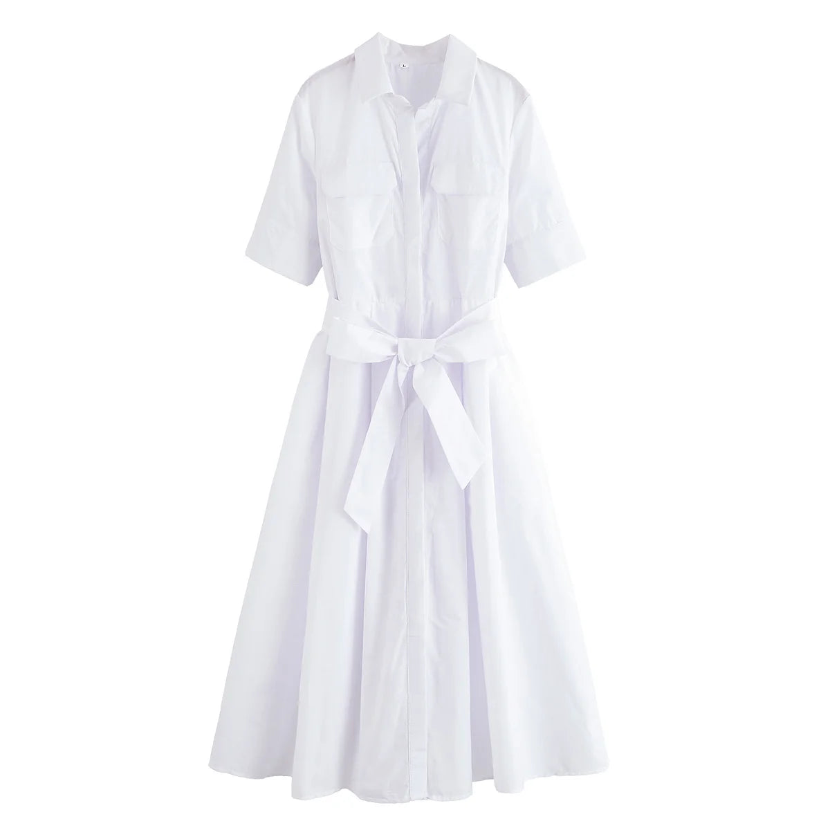 YENKYE Autumn  2025 Women Solid With Belt Long Shirt Dress Vintage Lapel Collar Short Sleeve A-line Casual Dresses Maxi Vestidos