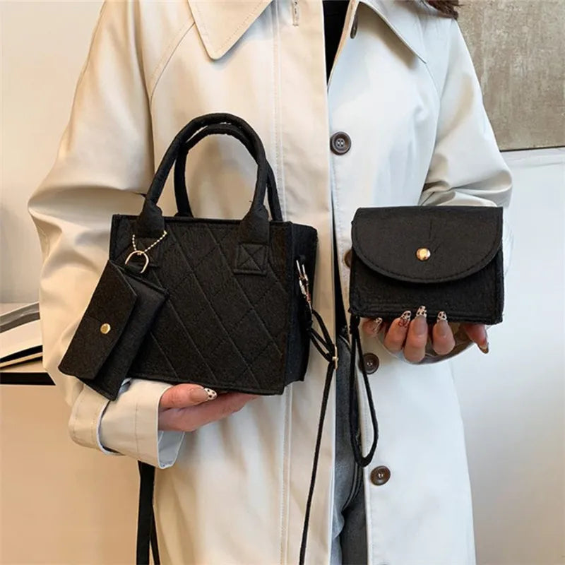 3pcs/set Embossed Women's Handbag Stylish Crossbody Bag Clutch and Wallet, Solid Color Square Shoulder Bag, Fabric for Daily Use