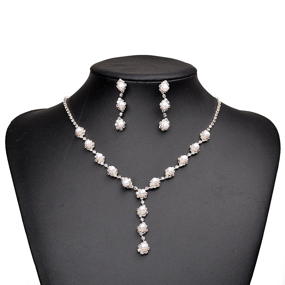 Women's Copper Claw Chain Pearl Rhinestone Necklace Earrings Bracelet Set Wedding Banquet Party Holiday Gift Jewelry Set