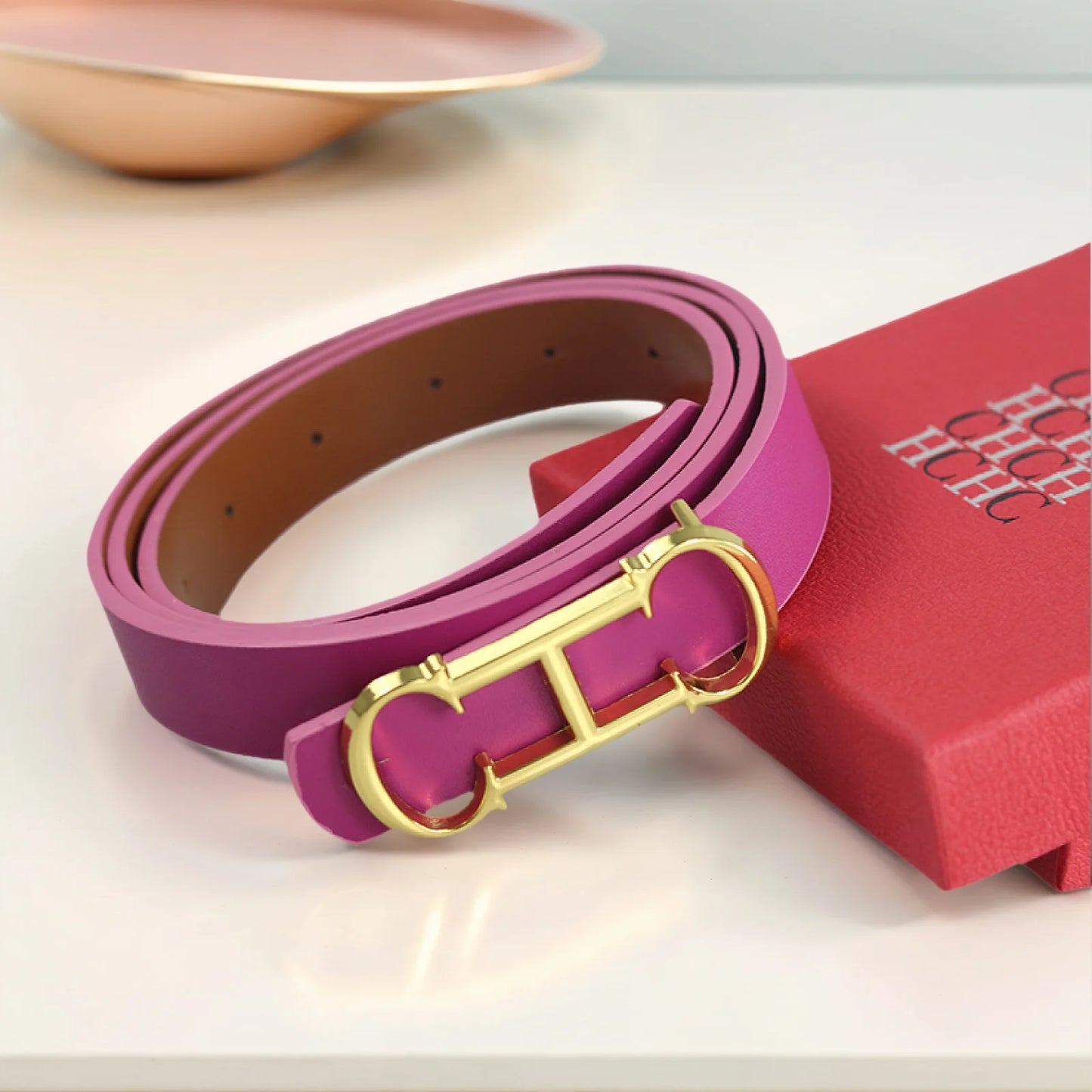 CH Fashionable Women's Belt Designer 2025 New PVC Material Length Adjustable Send Perforated Gift Box Package Women's Belt