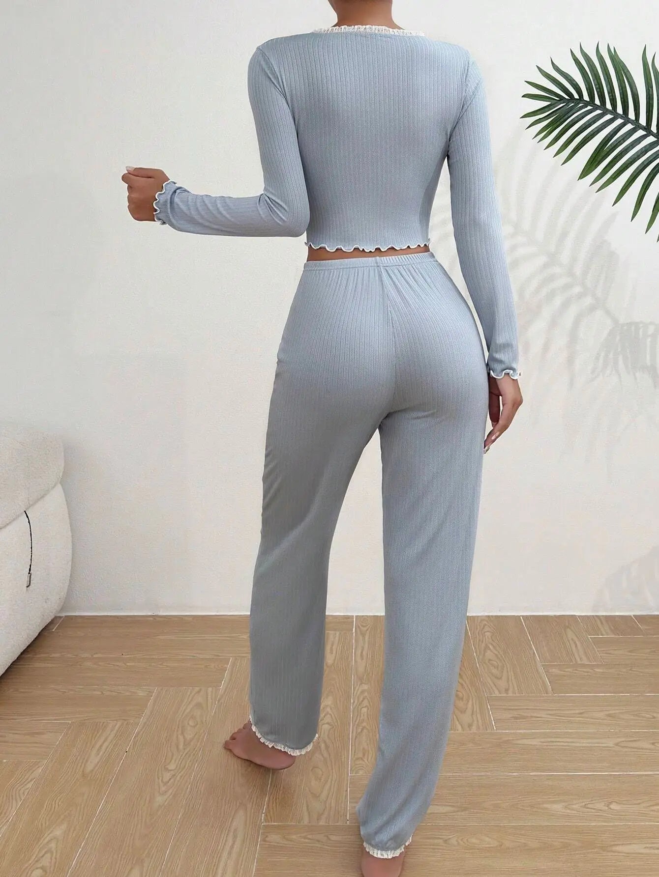 Pajamas Suit Women 2 Piece Sets Sleepwear Trousers Ensemble Top Pants Single Breasted Bow Autumn Nightwear Outfits Loungewear