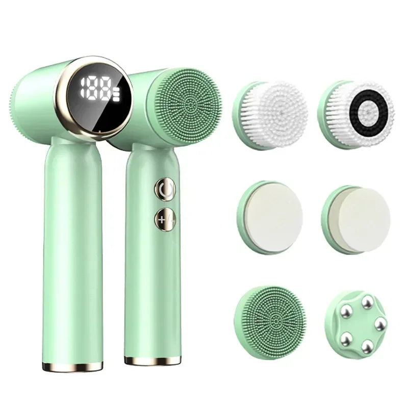 IPX6 Waterproof Electric Cleansing Brush 6 In1 Sonic Rotating Deep Cleansing Brush Remove Acne Pore Skin Rejuvenation Beauty