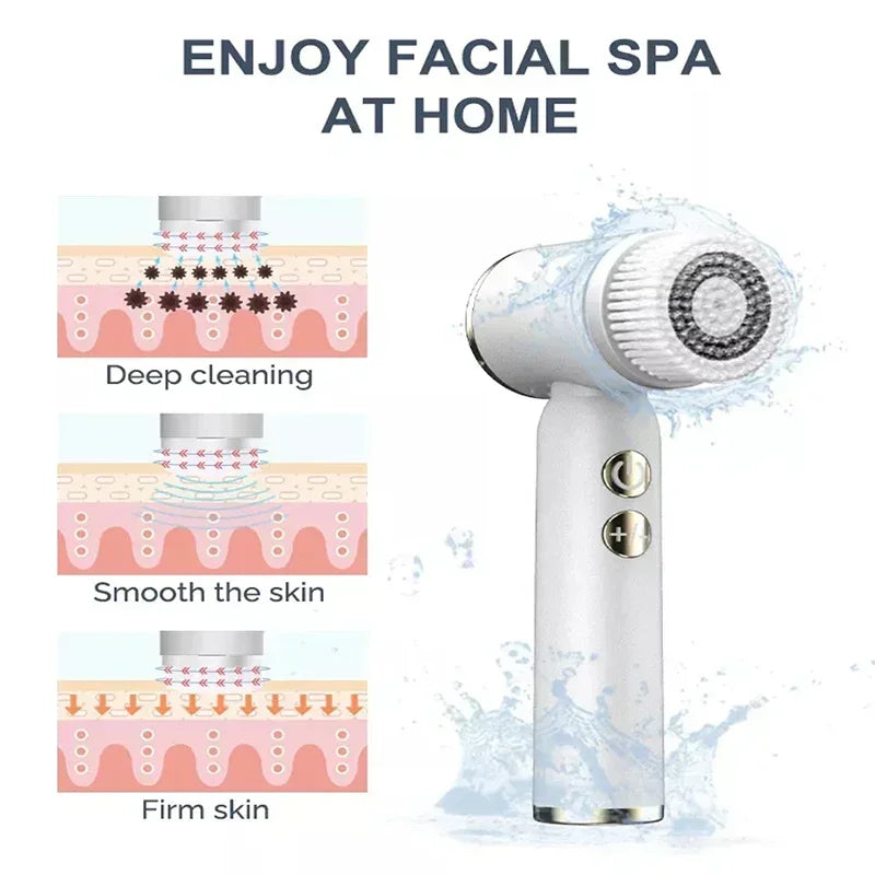 IPX6 Waterproof Electric Cleansing Brush 6 In1 Sonic Rotating Deep Cleansing Brush Remove Acne Pore Skin Rejuvenation Beauty