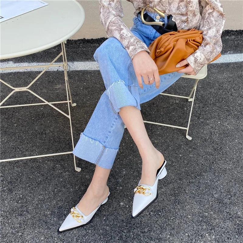 Women's Shoes Closed Toe Women's Slippers Fashion Daily Slippers Women's Metal Embellishments Pointed Toe Flats Women's Shoes