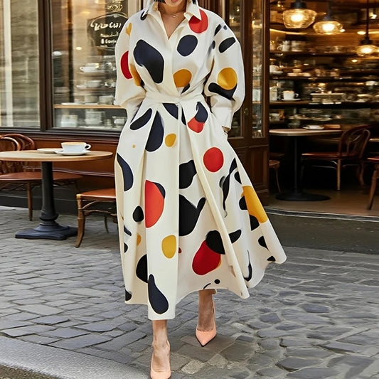 Modigirl Classy Shirts Long Dresses Woman 2025 Spring Fall Printed Elegant Clothes Long Sleeves Womens Urban Pleating Maxi Dress