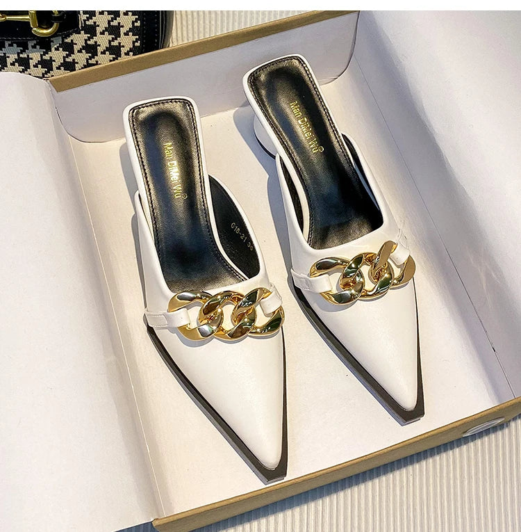 Women's Shoes Closed Toe Women's Slippers Fashion Daily Slippers Women's Metal Embellishments Pointed Toe Flats Women's Shoes